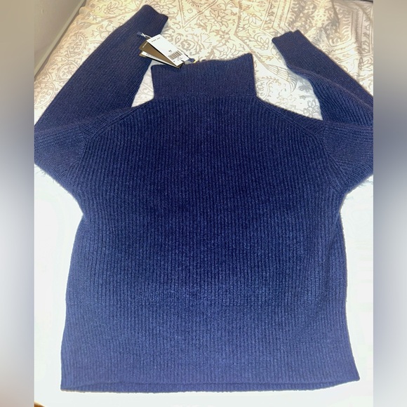 NWT rib knit cashmere half zip blue XS - Picture 7 of 7